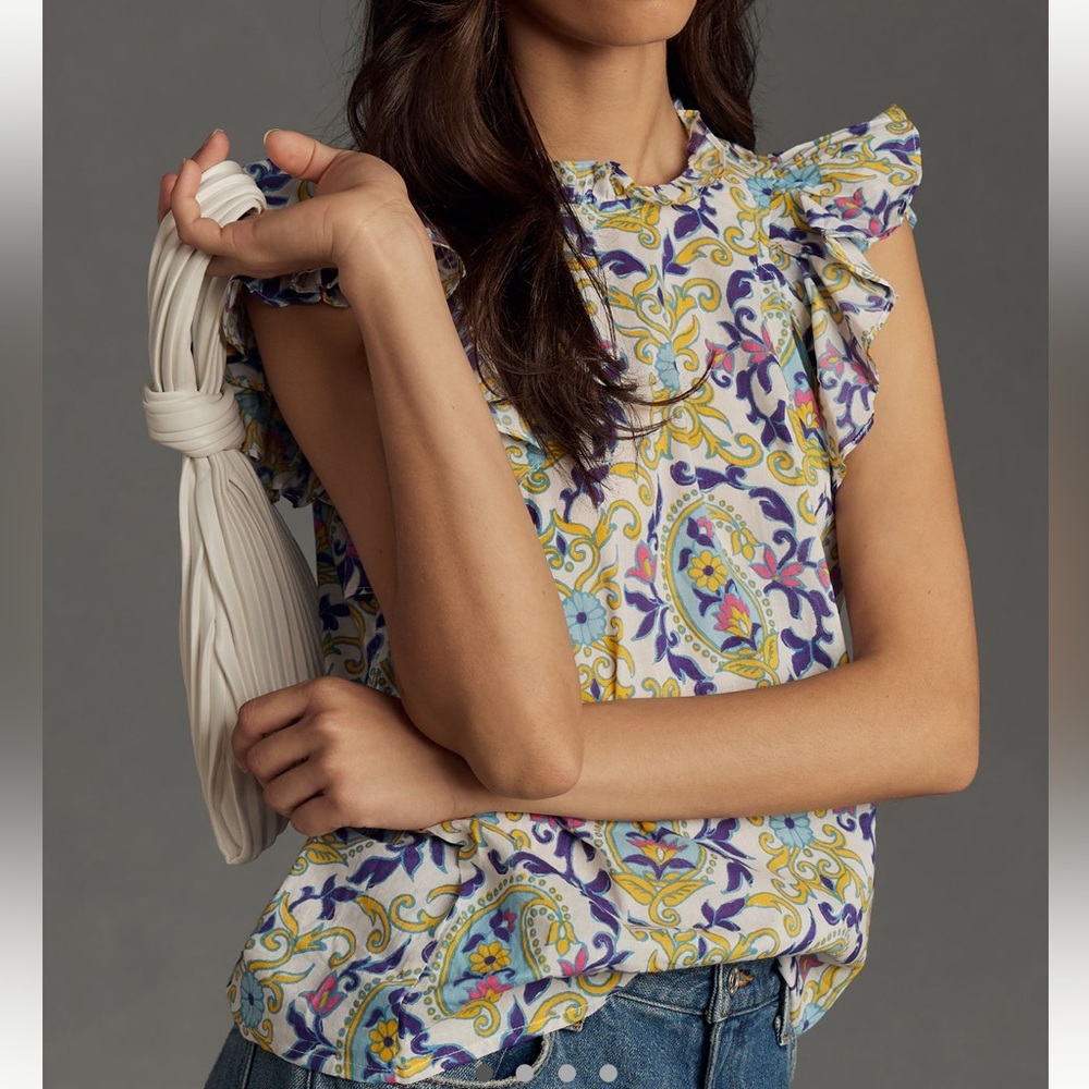 Banjanan Klara Top Cotton Voile Doges Paisley Saturn Ruffle XS